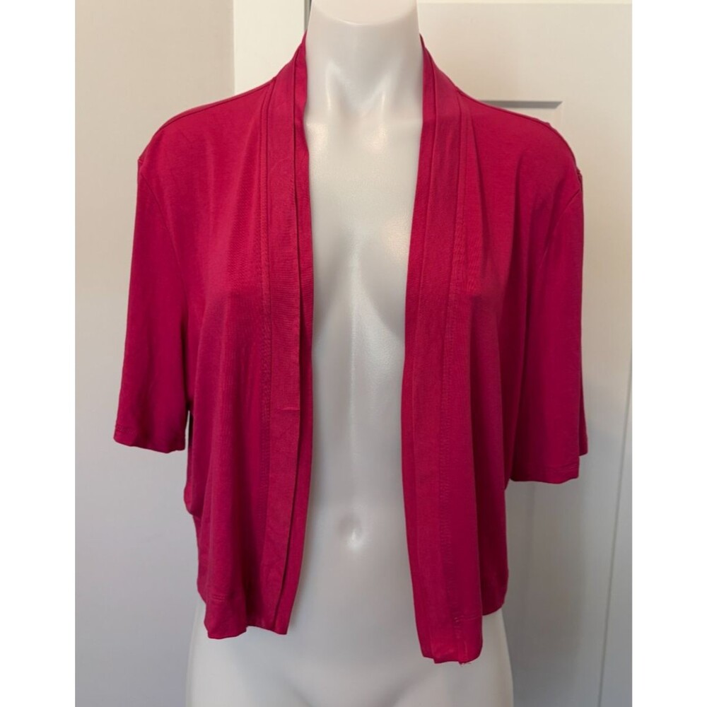 Coldwater Creek Womens Open Cardigan Sweater Short Sleeve Pink Cropped Size XL